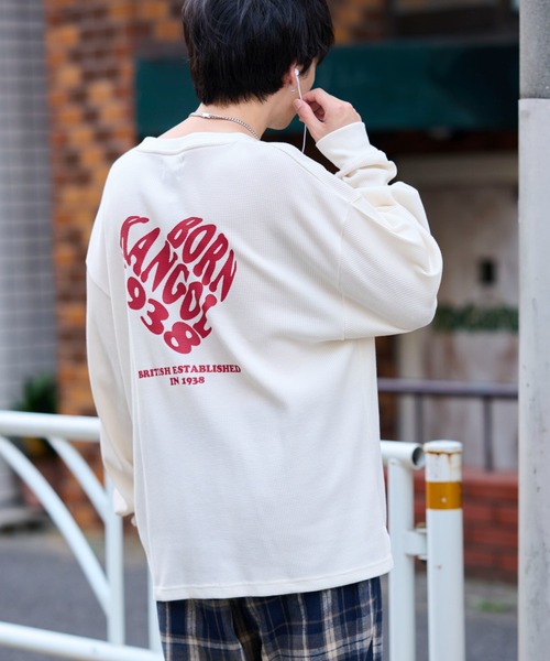 KANGOL(カンゴール)の「【KANGOL】別注ワッフルBIGロンT ヘンリーネック/バックロゴ(Tシャツ/カットソー・メンズ・その他1/その他2/アイボリー/ブラック・M/L/XL)」の7枚目の写真