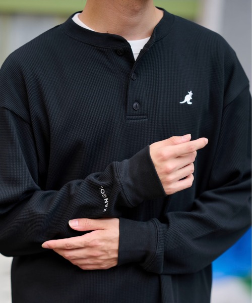 KANGOL(カンゴール)の「【KANGOL】別注ワッフルBIGロンT ヘンリーネック/バックロゴ(Tシャツ/カットソー・メンズ・その他1/その他2/アイボリー/ブラック・M/L/XL)」の13枚目の写真