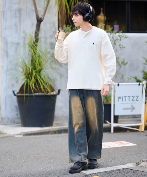 KANGOL(カンゴール)の「【KANGOL】別注ワッフルBIGロンT ヘンリーネック/バックロゴ(Tシャツ/カットソー・メンズ・その他1/その他2/アイボリー/ブラック・M/L/XL)」の19枚目の写真