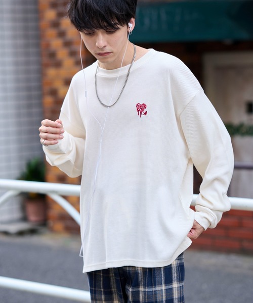 KANGOL(カンゴール)の「【KANGOL】別注ワッフルBIGロンT ヘンリーネック/バックロゴ(Tシャツ/カットソー・メンズ・その他1/その他2/アイボリー/ブラック・M/L/XL)」の6枚目の写真