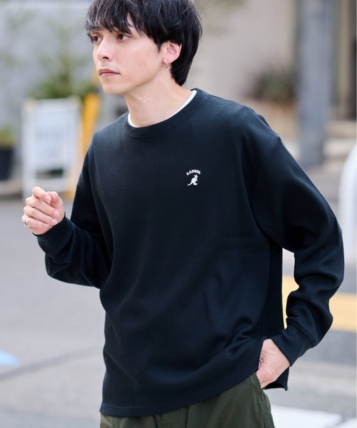 KANGOL(カンゴール)の「【KANGOL】別注ワッフルBIGロンT ヘンリーネック/バックロゴ(Tシャツ/カットソー・メンズ・その他1/その他2/アイボリー/ブラック・M/L/XL)」の9枚目の写真