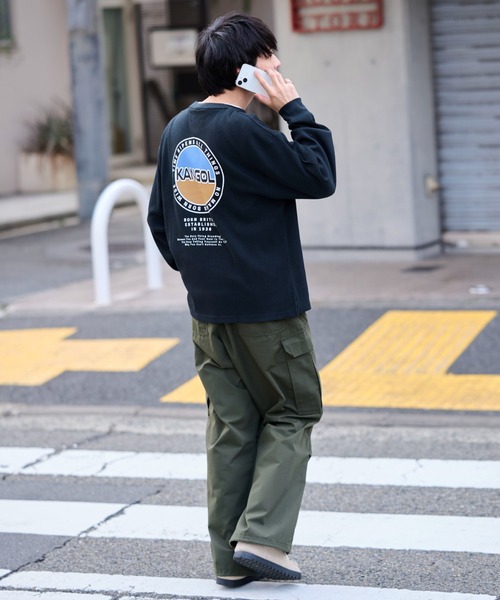 KANGOL(カンゴール)の「【KANGOL】別注ワッフルBIGロンT ヘンリーネック/バックロゴ(Tシャツ/カットソー・メンズ・その他1/その他2/アイボリー/ブラック・M/L/XL)」の12枚目の写真