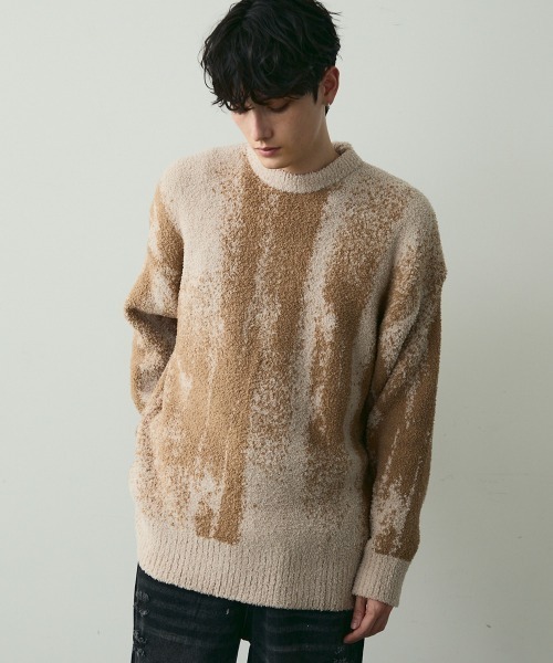 Shoowtime（ショウタイム）の「Soft-Touch Abstract Knit Sweater / モチモチクルーネックニット（ニット/セーター・メンズ・ベージュ/カーキ/ブラック・MEDIUM/LARGE）」の8枚目の写真