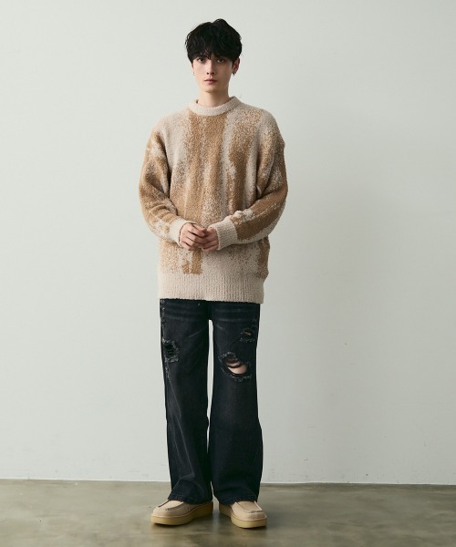 Shoowtime（ショウタイム）の「Soft-Touch Abstract Knit Sweater / モチモチクルーネックニット（ニット/セーター・メンズ・ベージュ/カーキ/ブラック・MEDIUM/LARGE）」の19枚目の写真