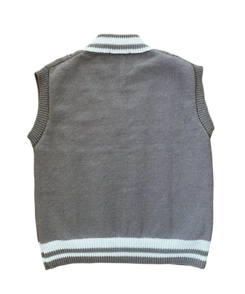 セール】Vネック配色 プレッピーラインニットベスト / ケーブル編み
