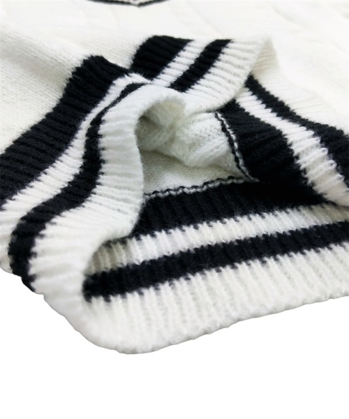 セール】【lulufa】Vネック配色 プレッピーラインニットベスト