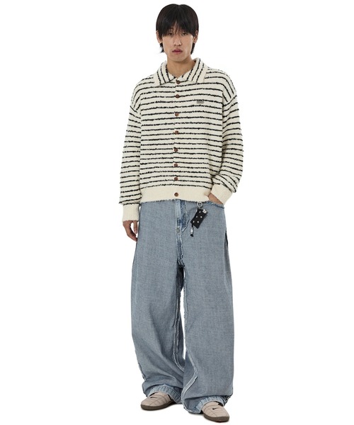 OY（オーワイ）の「『OY/オーワイ』STRIPED BOUCLE COLLAR KNIT CARDIGAN/ブークレーストライプ ニットカーディガン（カーディガン/ボレロ・レディース・アイボリー/ブラック・L/M）」の8枚目の写真