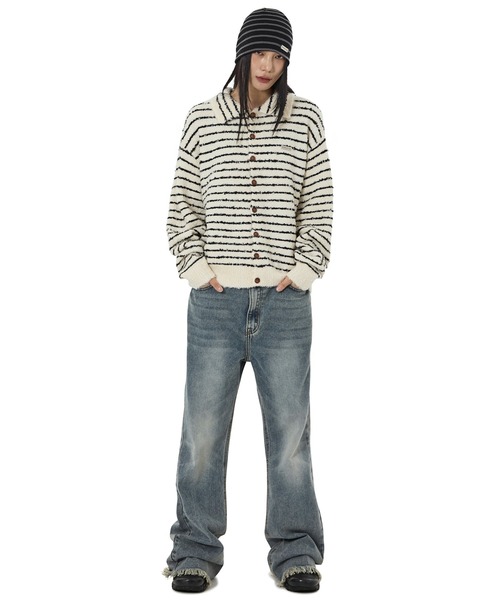 OY（オーワイ）の「『OY/オーワイ』STRIPED BOUCLE COLLAR KNIT CARDIGAN/ブークレーストライプ ニットカーディガン（カーディガン/ボレロ・レディース・アイボリー/ブラック・L/M）」の9枚目の写真