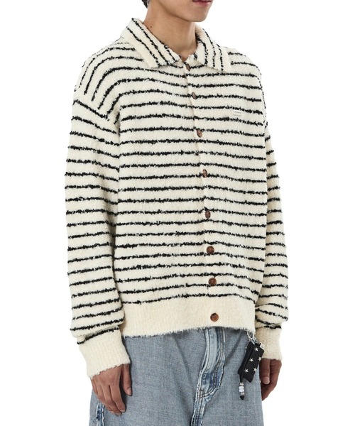 OY（オーワイ）の「『OY/オーワイ』STRIPED BOUCLE COLLAR KNIT CARDIGAN/ブークレーストライプ ニットカーディガン（カーディガン/ボレロ・レディース・アイボリー/ブラック・L/M）」の6枚目の写真