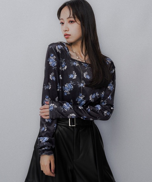 HARE（ハレ）の「2WAYフラワーガラベロアT(HARE)（Tシャツ/カットソー・レディース・ブルー/オレンジ/オフホワイト・FREE）」の16枚目の写真