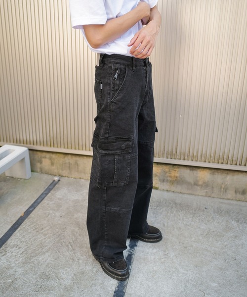 PRO CLUB （プロクラブ）の「【PROCLUB/プロクラブ】 ヘビーオンスデニムカーゴパンツ PRO CLUB DENIM CARGO BAGGY PANTS デニム カーゴ バギーパンツ PROCLUB デニムカーゴパンツ ストリート ミリタリー ジーンズ メンズ ワイドパンツ バギー ルーズフィット 32PC0606（カーゴパンツ・メンズ・ブラック/スカイブルー・32inch/30inch/36inch/34inch）」の5枚目の写真