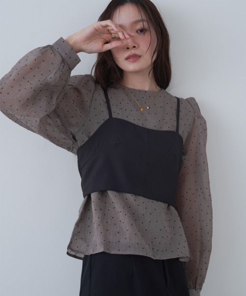 Bab（バブ）の「ビスチェSETドットブラウス（シャツ/ブラウス・レディース・ブラック/グレイッシュベージュ/アイボリー・M）」の3枚目の写真