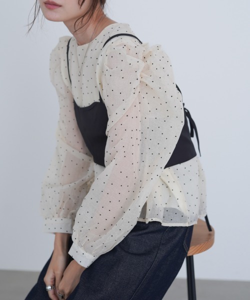 Bab（バブ）の「ビスチェSETドットブラウス（シャツ/ブラウス・レディース・ブラック/グレイッシュベージュ/アイボリー・M）」の19枚目の写真