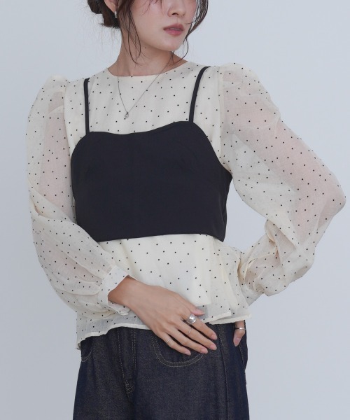 Bab（バブ）の「ビスチェSETドットブラウス（シャツ/ブラウス・レディース・ブラック/グレイッシュベージュ/アイボリー・M）」の9枚目の写真