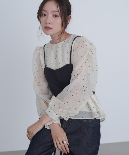 Bab（バブ）の「ビスチェSETドットブラウス（シャツ/ブラウス・レディース・ブラック/グレイッシュベージュ/アイボリー・M）」の21枚目の写真