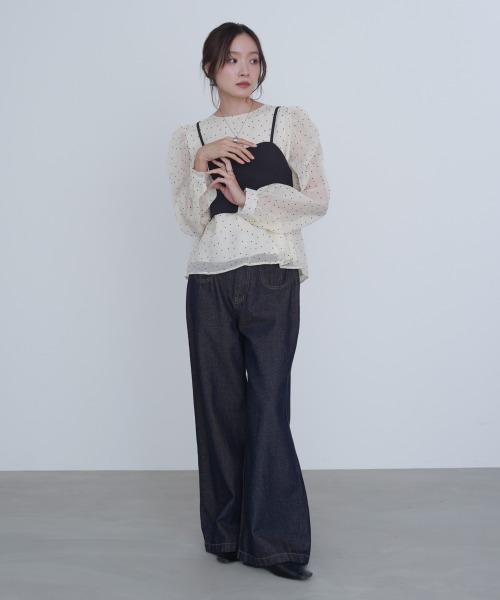 Bab（バブ）の「ビスチェSETドットブラウス（シャツ/ブラウス・レディース・ブラック/グレイッシュベージュ/アイボリー・M）」の5枚目の写真