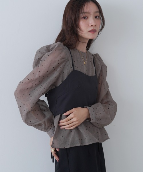 Bab（バブ）の「ビスチェSETドットブラウス（シャツ/ブラウス・レディース・ブラック/グレイッシュベージュ/アイボリー・M）」の7枚目の写真