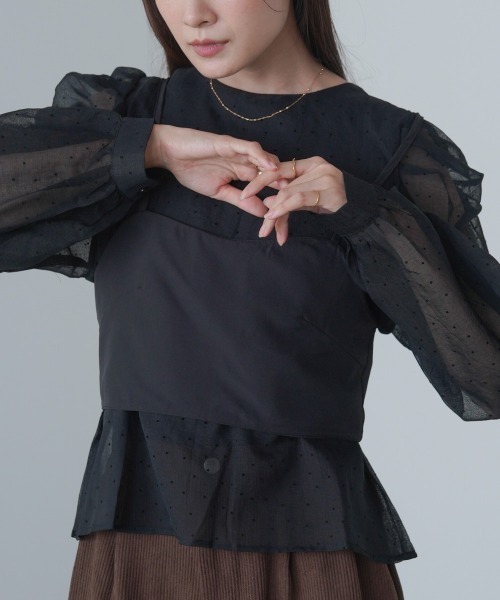 Bab（バブ）の「ビスチェSETドットブラウス（シャツ/ブラウス・レディース・ブラック/グレイッシュベージュ/アイボリー・M）」の6枚目の写真