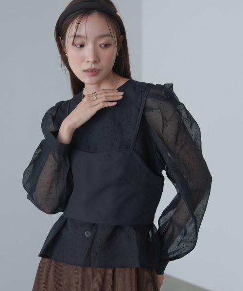 Bab（バブ）の「ビスチェSETドットブラウス（シャツ/ブラウス・レディース・ブラック/グレイッシュベージュ/アイボリー・M）」の15枚目の写真