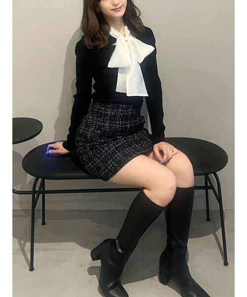 MERCURYDUO(マーキュリーデュオ)の「オリジナルツイード台形ミニスカート(スカート・レディース・オフホワイト/ブラック・MEDIUM/SMALL)」の3枚目の写真