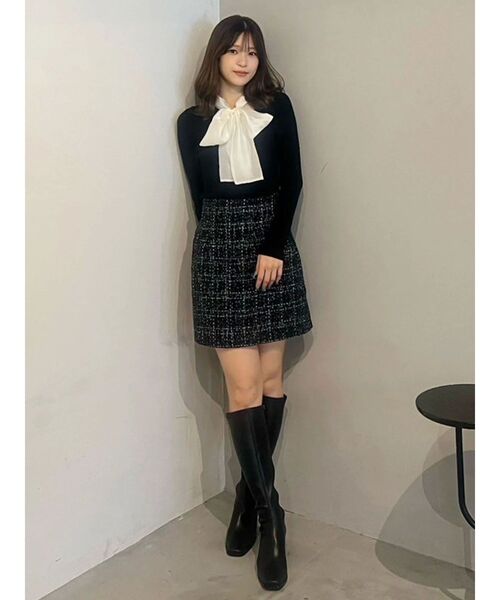 MERCURYDUO(マーキュリーデュオ)の「オリジナルツイード台形ミニスカート(スカート・レディース・オフホワイト/ブラック・MEDIUM/SMALL)」の4枚目の写真