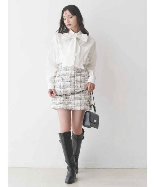 MERCURYDUO（マーキュリーデュオ）の「オリジナルツイード台形ミニスカート（スカート・レディース・オフホワイト/ブラック・MEDIUM/SMALL）」の3枚目の写真