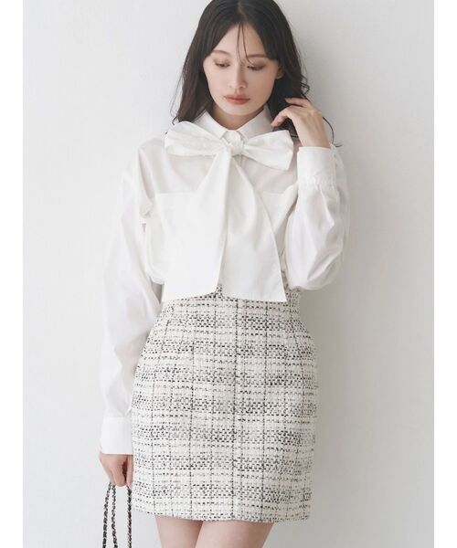 MERCURYDUO（マーキュリーデュオ）の「オリジナルツイード台形ミニスカート（スカート・レディース・オフホワイト/ブラック・MEDIUM/SMALL）」の5枚目の写真