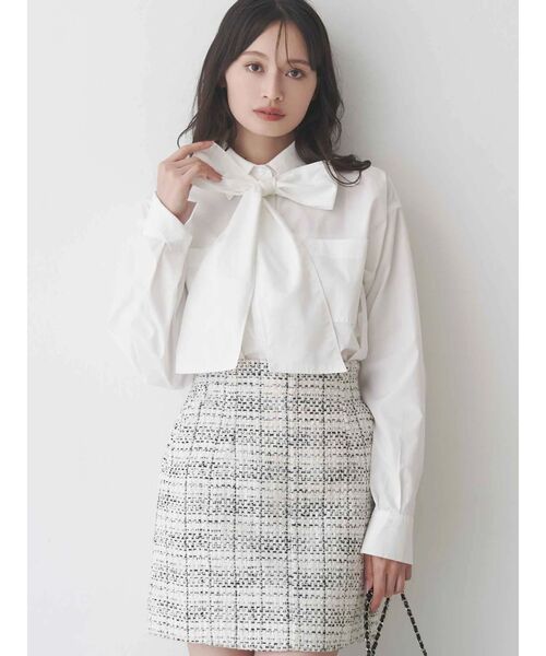 MERCURYDUO（マーキュリーデュオ）の「オリジナルツイード台形ミニスカート（スカート・レディース・オフホワイト/ブラック・MEDIUM/SMALL）」の6枚目の写真