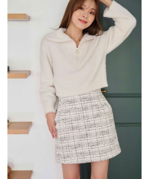 MERCURYDUO（マーキュリーデュオ）の「オリジナルツイード台形ミニスカート（スカート・レディース・オフホワイト/ブラック・MEDIUM/SMALL）」の14枚目の写真