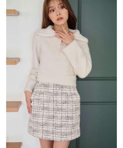 MERCURYDUO（マーキュリーデュオ）の「オリジナルツイード台形ミニスカート（スカート・レディース・オフホワイト/ブラック・MEDIUM/SMALL）」の15枚目の写真