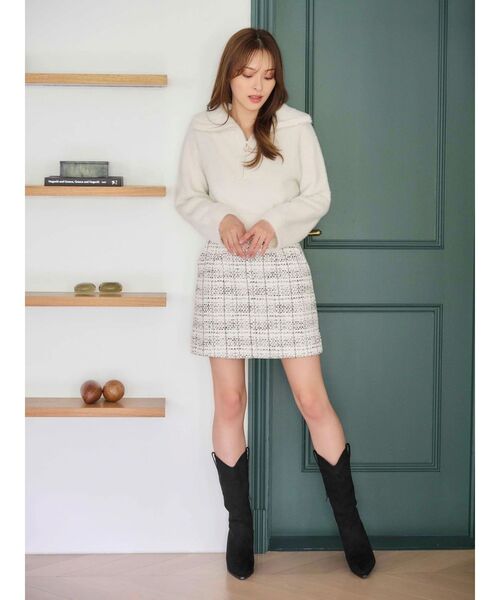 MERCURYDUO（マーキュリーデュオ）の「オリジナルツイード台形ミニスカート（スカート・レディース・オフホワイト/ブラック・MEDIUM/SMALL）」の16枚目の写真