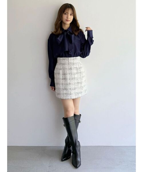 MERCURYDUO（マーキュリーデュオ）の「オリジナルツイード台形ミニスカート（スカート・レディース・オフホワイト/ブラック・MEDIUM/SMALL）」の20枚目の写真