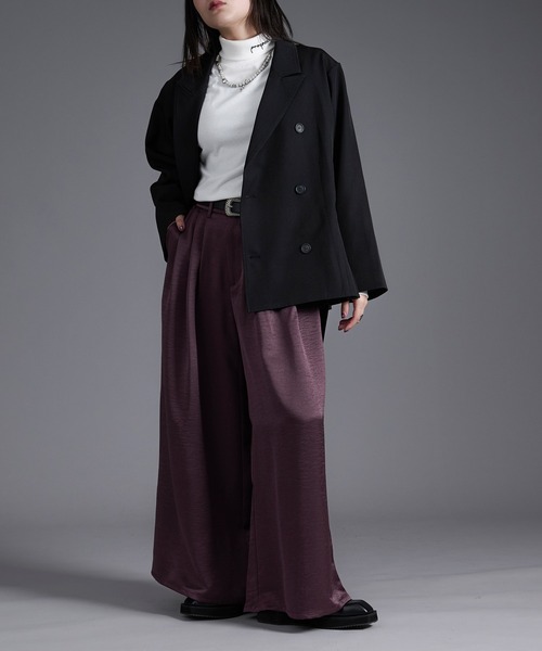 Ellno Loset(エルノロゼット)の「ボリュームタックサテンワイドパンツ(スラックス・メンズ・ブラック/ダークパープル・X-SMALL/SMALL/MEDIUM/LARGE)」の14枚目の写真