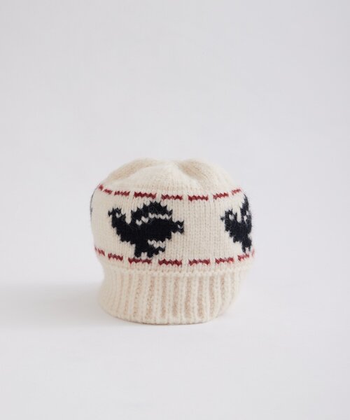 WHO'S WHO gallery（フーズフーギャラリー）の「バードジャガードニットハット（ニットキャップ/ビーニー・メンズ・ブラック/ホワイト・FREE）」の5枚目の写真
