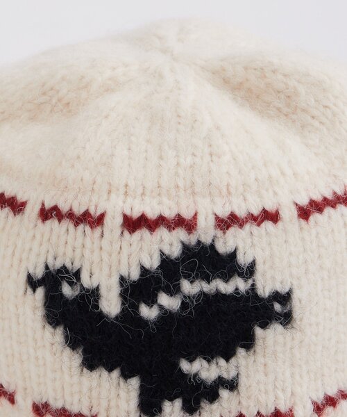 WHO'S WHO gallery（フーズフーギャラリー）の「バードジャガードニットハット（ニットキャップ/ビーニー・メンズ・ブラック/ホワイト・FREE）」の6枚目の写真