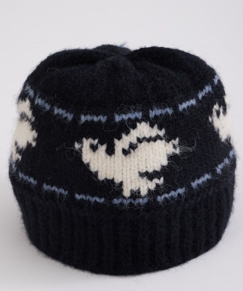 WHO'S WHO gallery（フーズフーギャラリー）の「バードジャガードニットハット（ニットキャップ/ビーニー・メンズ・ブラック/ホワイト・FREE）」の4枚目の写真