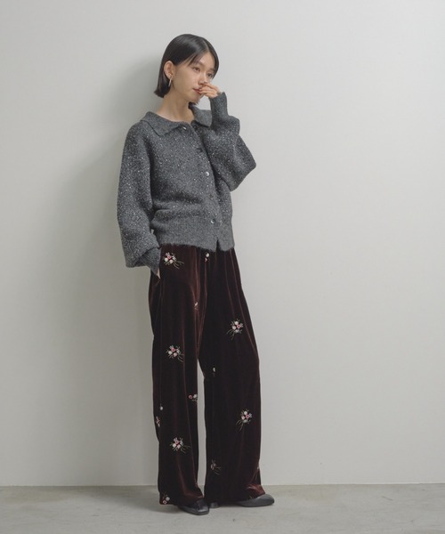 Shelly island（シェリーアイランド）の「花柄刺繍ベロアパンツ（その他パンツ・レディース・ブラック/ダークブラウン・FREE）」の6枚目の写真