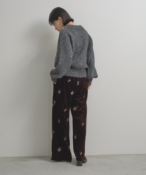 花柄刺繍ベロアパンツ（その他パンツ）｜Shelly island（シェリー