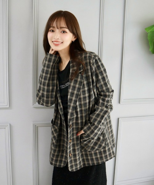 CECIL McBEE（セシルマクビー）の「チェック柄シングルジャケット（テーラードジャケット・レディース・ブラウン/ブラック・MEDIUM/LARGE）」の2枚目の写真