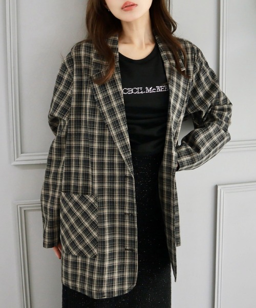 CECIL McBEE（セシルマクビー）の「チェック柄シングルジャケット（テーラードジャケット・レディース・ブラウン/ブラック・MEDIUM/LARGE）」の4枚目の写真