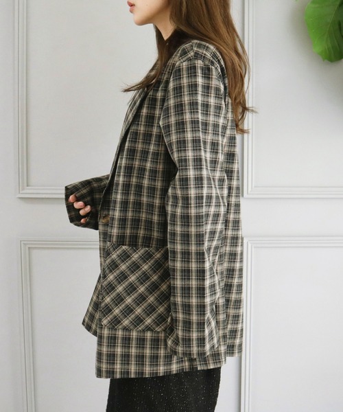 CECIL McBEE（セシルマクビー）の「チェック柄シングルジャケット（テーラードジャケット・レディース・ブラウン/ブラック・MEDIUM/LARGE）」の5枚目の写真