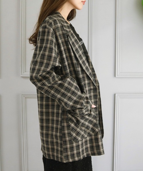 CECIL McBEE（セシルマクビー）の「チェック柄シングルジャケット（テーラードジャケット・レディース・ブラウン/ブラック・MEDIUM/LARGE）」の7枚目の写真