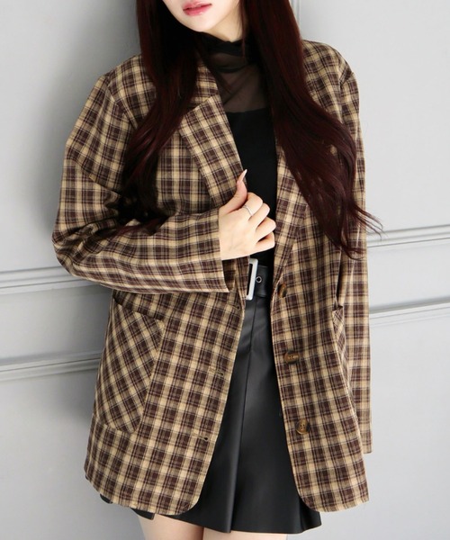 CECIL McBEE（セシルマクビー）の「チェック柄シングルジャケット（テーラードジャケット・レディース・ブラウン/ブラック・MEDIUM/LARGE）」の12枚目の写真