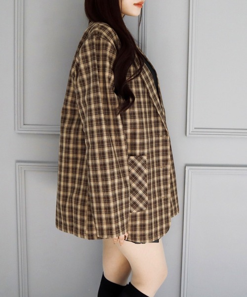 CECIL McBEE（セシルマクビー）の「チェック柄シングルジャケット（テーラードジャケット・レディース・ブラウン/ブラック・MEDIUM/LARGE）」の15枚目の写真