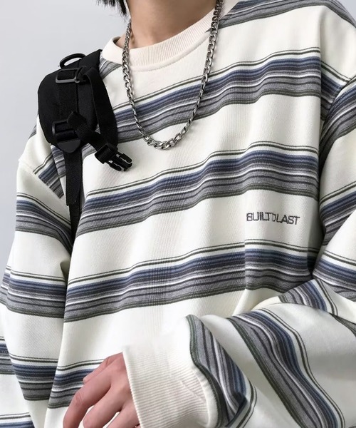 VIBGYOR（ヴィブジョー）の「ワンポイントマルチボーダールーズロンT/ユニセックス 韓国(CZ)（Tシャツ/カットソー・メンズ・ブルー/イエロー・MEDIUM/LARGE）」の7枚目の写真