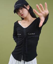 dispark | DISPARK/【25年秋冬新作】ロゴ刺繍レースフックカーデ(Tシャツ/カットソー)