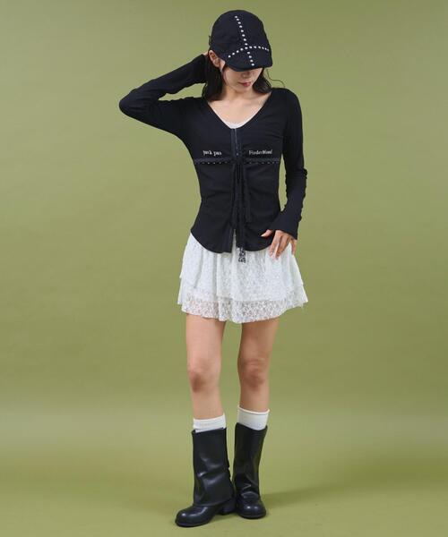 dispark（ディスパーク）の「DISPARK/【25年秋冬新作】ロゴ刺繍レースフックカーデ（Tシャツ/カットソー・レディース・ブラック/ホワイト・FREE）」の11枚目の写真