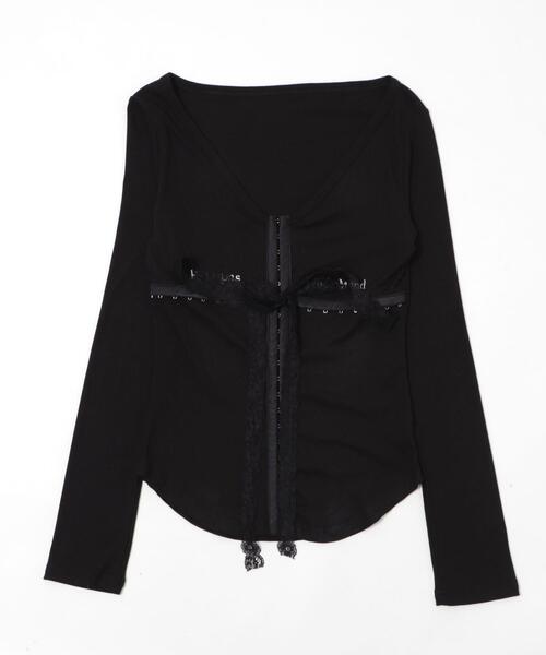 dispark（ディスパーク）の「DISPARK/【25年秋冬新作】ロゴ刺繍レースフックカーデ（Tシャツ/カットソー・レディース・ブラック/ホワイト・FREE）」の12枚目の写真