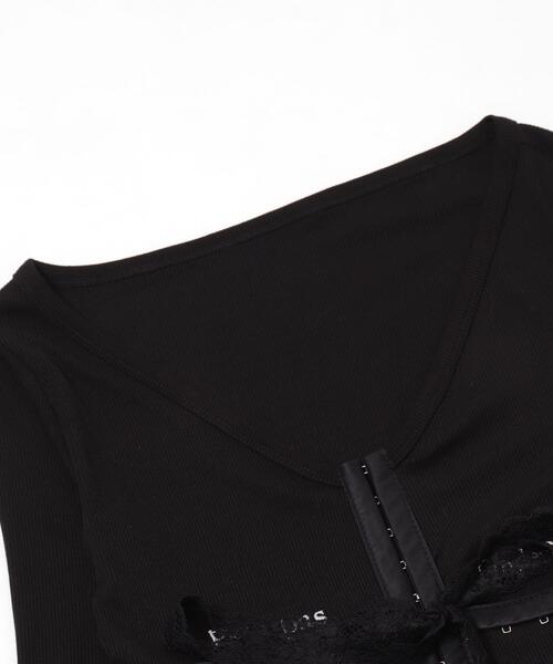 dispark（ディスパーク）の「DISPARK/【25年秋冬新作】ロゴ刺繍レースフックカーデ（Tシャツ/カットソー・レディース・ブラック/ホワイト・FREE）」の13枚目の写真