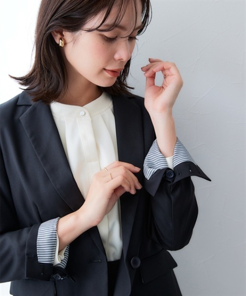 7days Life Styling(セブンデイズライフスタイリング)の「洗えるウール調ロング丈テーラードジャケット(ストライプ裏地)<大きいサイズ有>(テーラードジャケット・レディース・ブラック/ネイビー・S/M/L/LL/3L)」の12枚目の写真